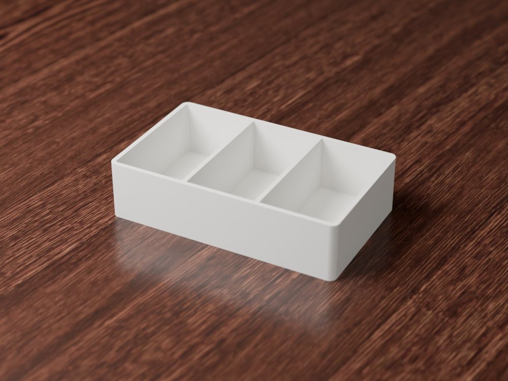 Yellow printed open tray with three compartments